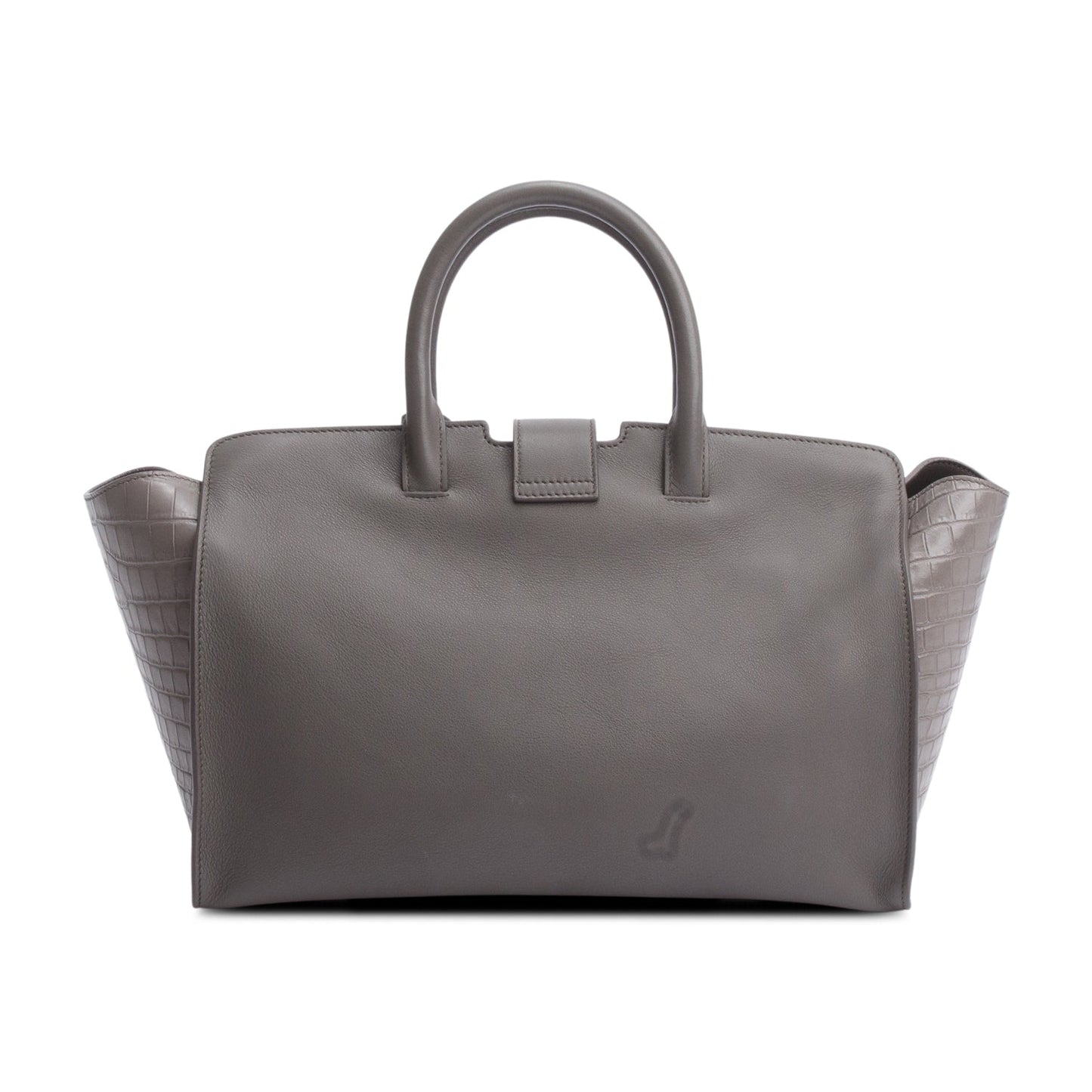 Saint Laurent Grey Calfskin and Croc Embossed Leather Downtown Baby Cabas Tote Bag