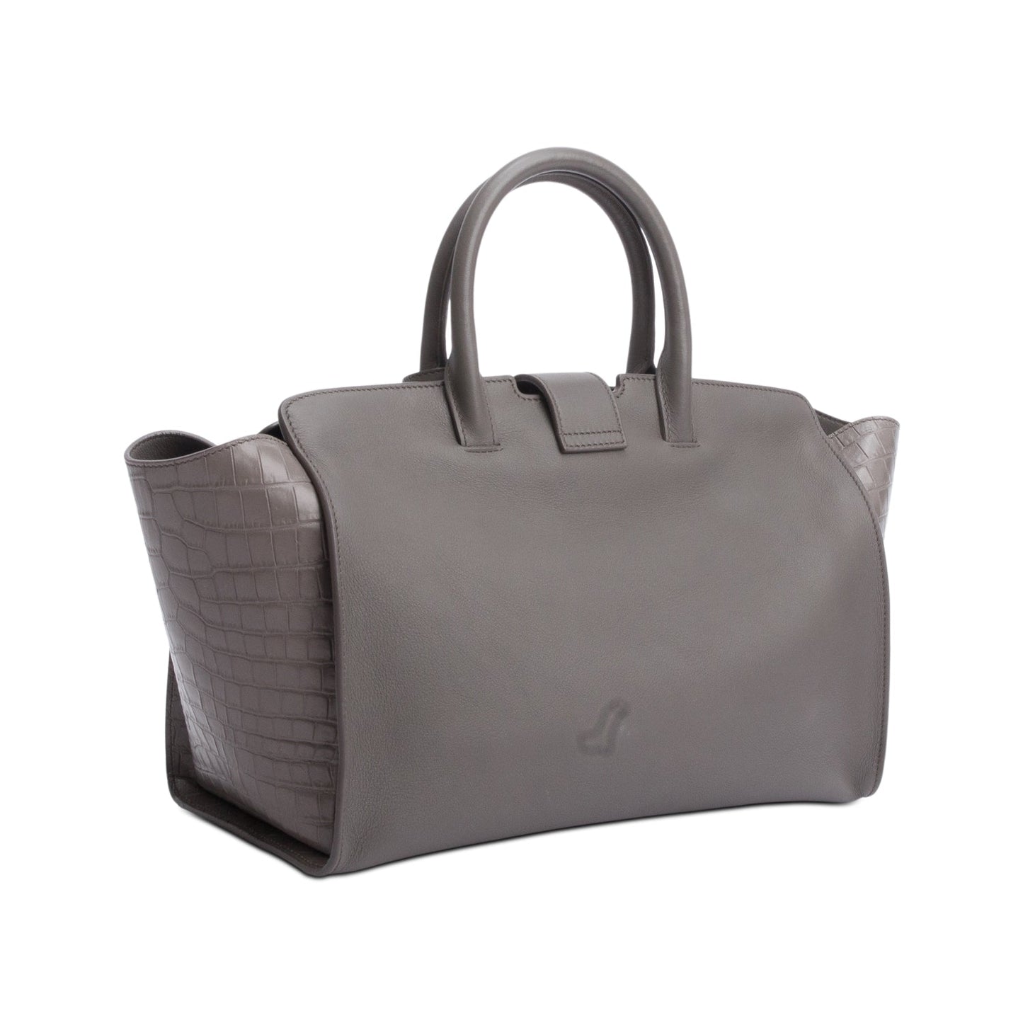 Saint Laurent Grey Calfskin and Croc Embossed Leather Downtown Baby Cabas Tote Bag