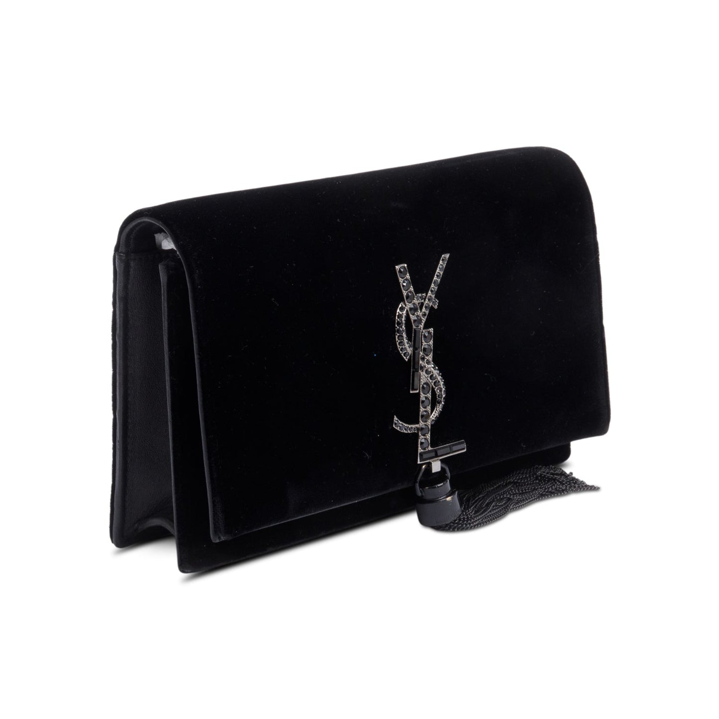 Saint Laurent Black Velvet Crystal Small Kate Tassel Bag