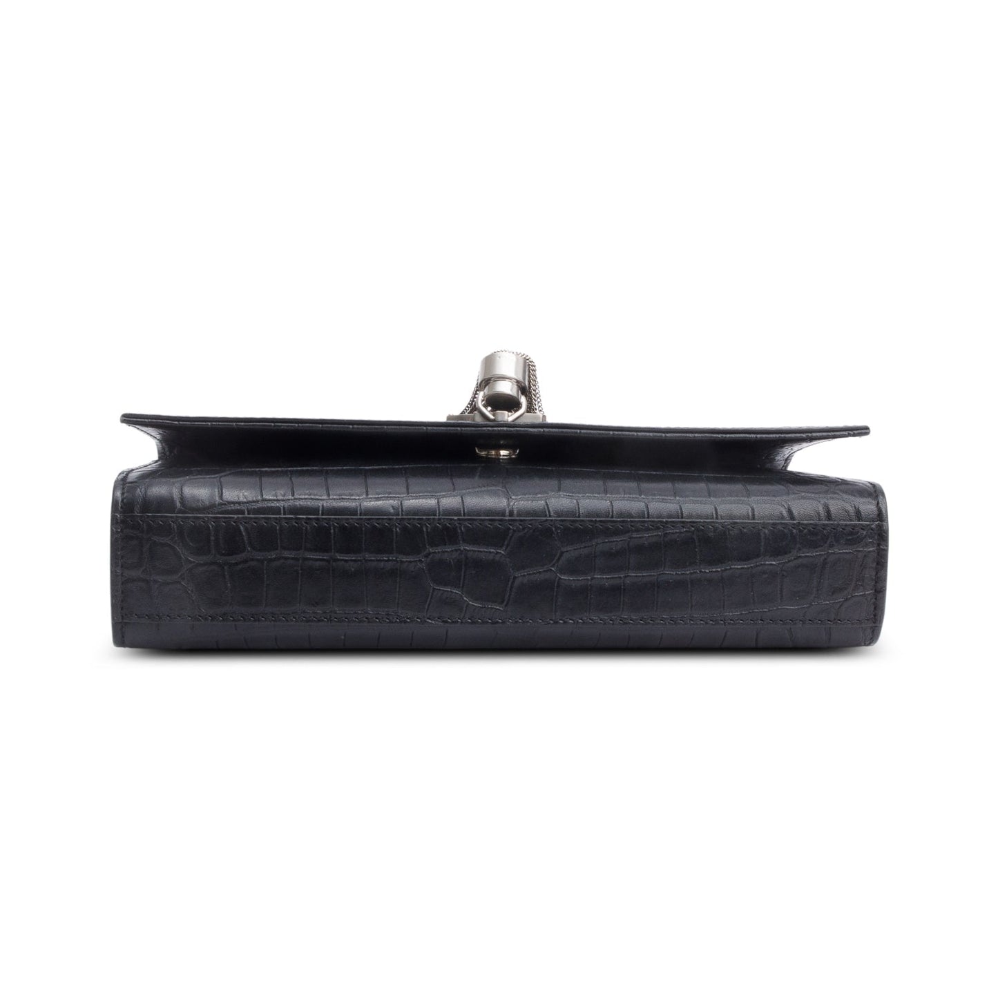 Saint Laurent Black Crocodile-Embossed Leather Medium Classic Monogram Kate Tassel Chain Bag