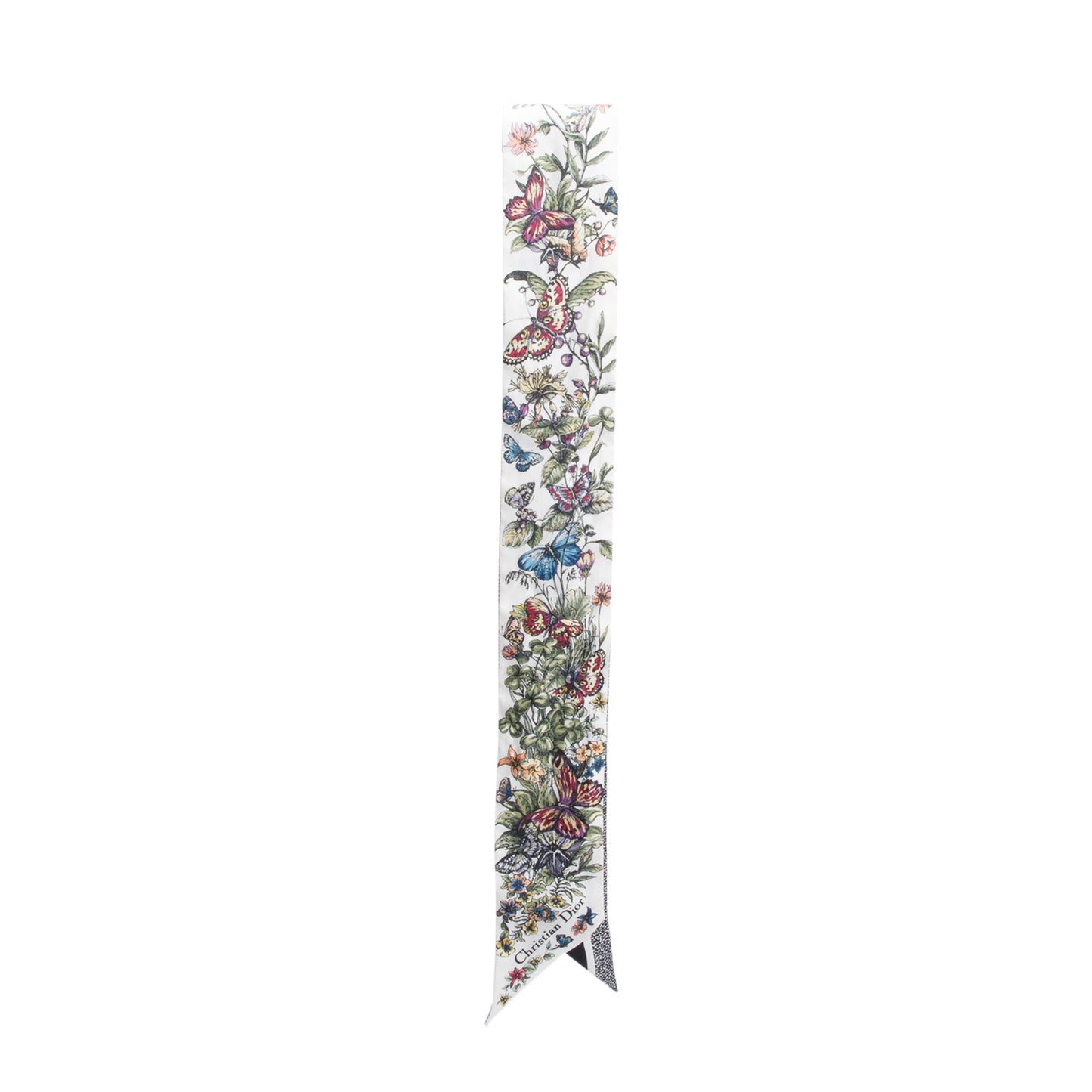 Christian Dior Ivory and Black Multicolor Jardin D'hiver Mitzah Silk Twilly