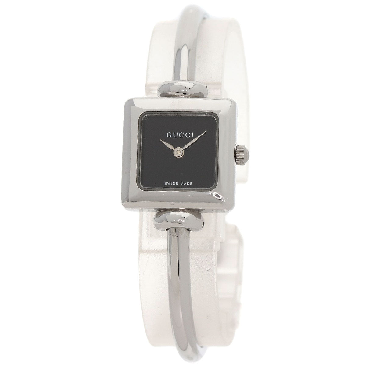 GUCCI Watches Quartz 1900L Stainless Steel , Stainless Steel Silver Square face black dial Women