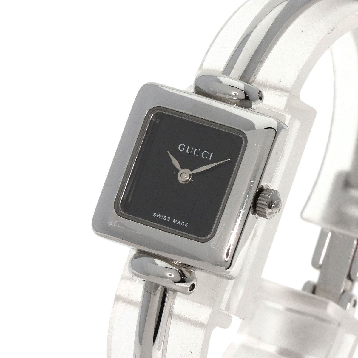 GUCCI Watches Quartz 1900L Stainless Steel , Stainless Steel Silver Square face black dial Women
