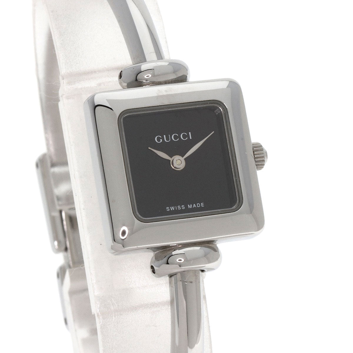 GUCCI Watches Quartz 1900L Stainless Steel , Stainless Steel Silver Square face black dial Women
