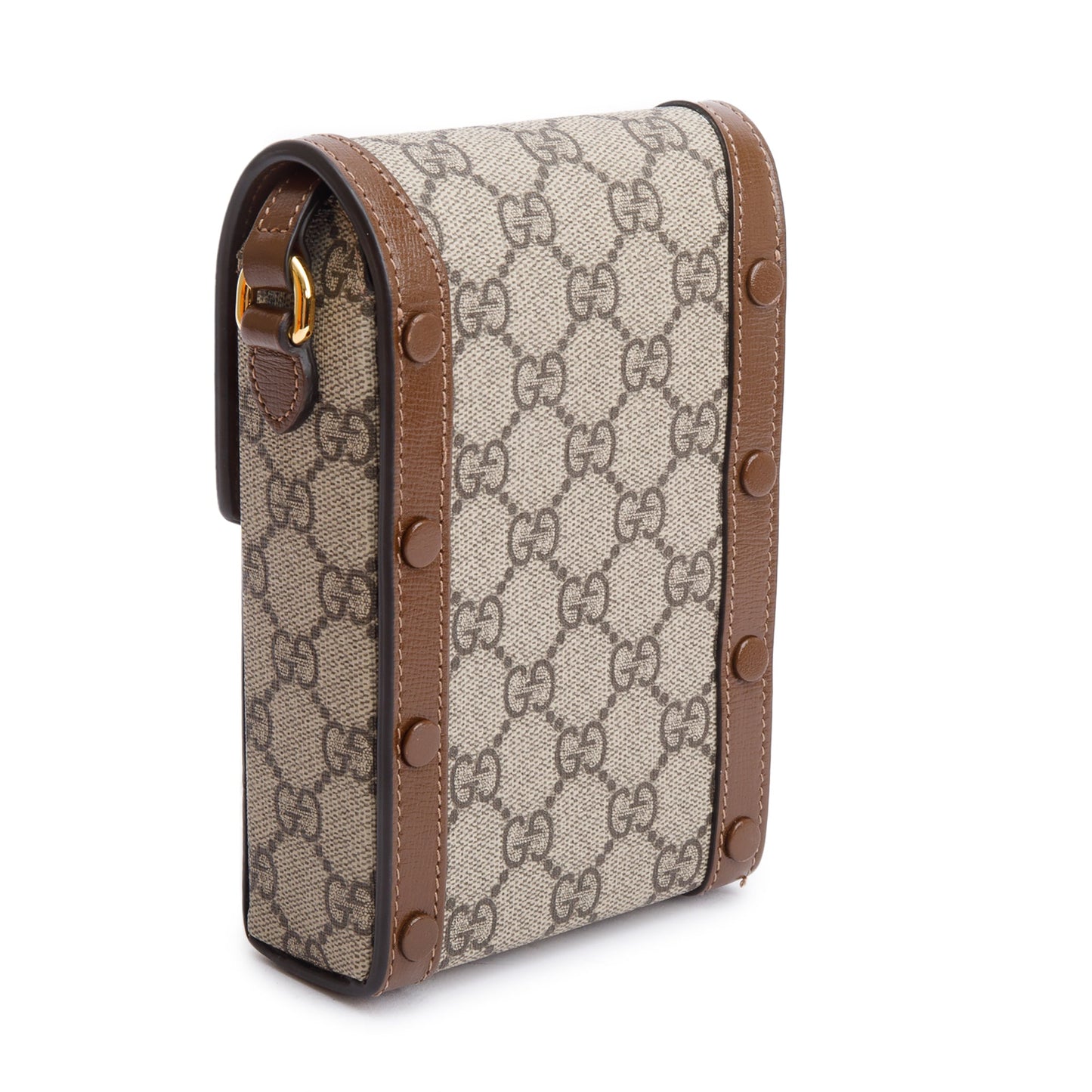 Gucci GG Supreme Brown Leather Trim Mini Horsebit 1955 Crossbody Bag