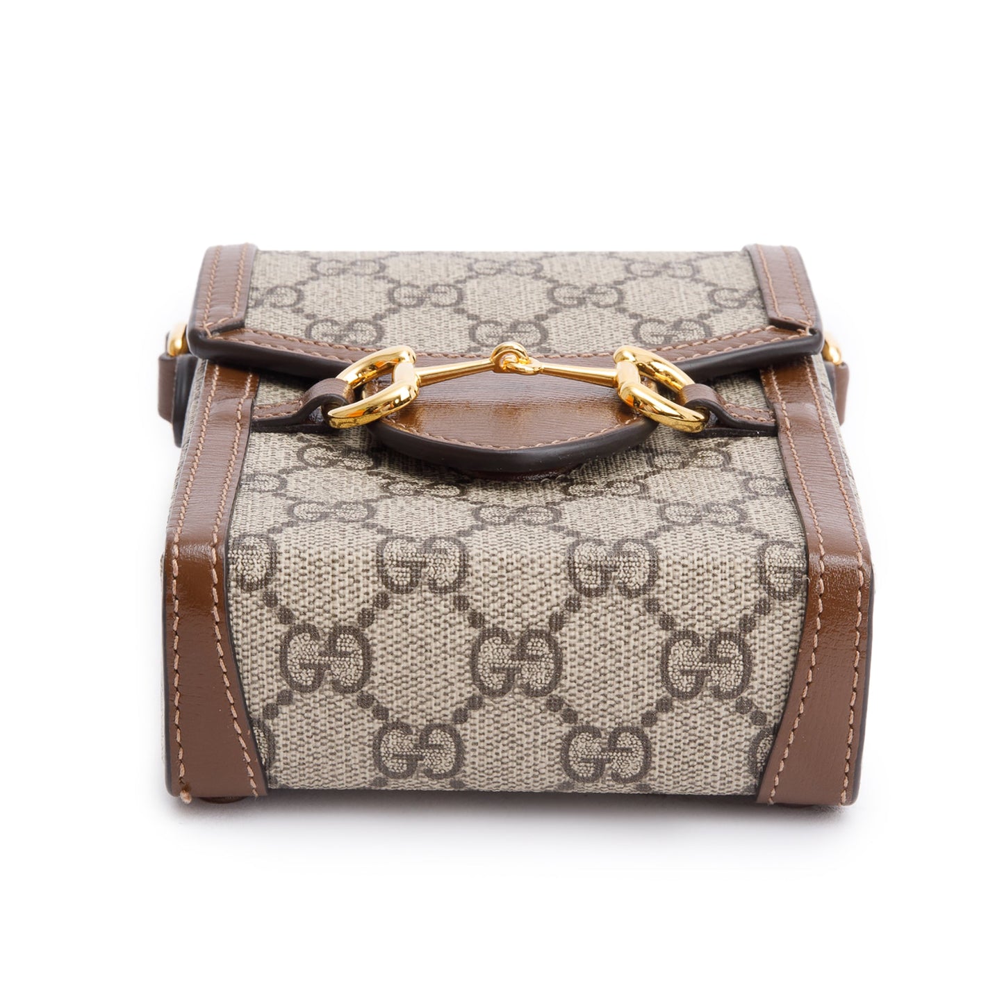 Gucci GG Supreme Brown Leather Trim Mini Horsebit 1955 Crossbody Bag
