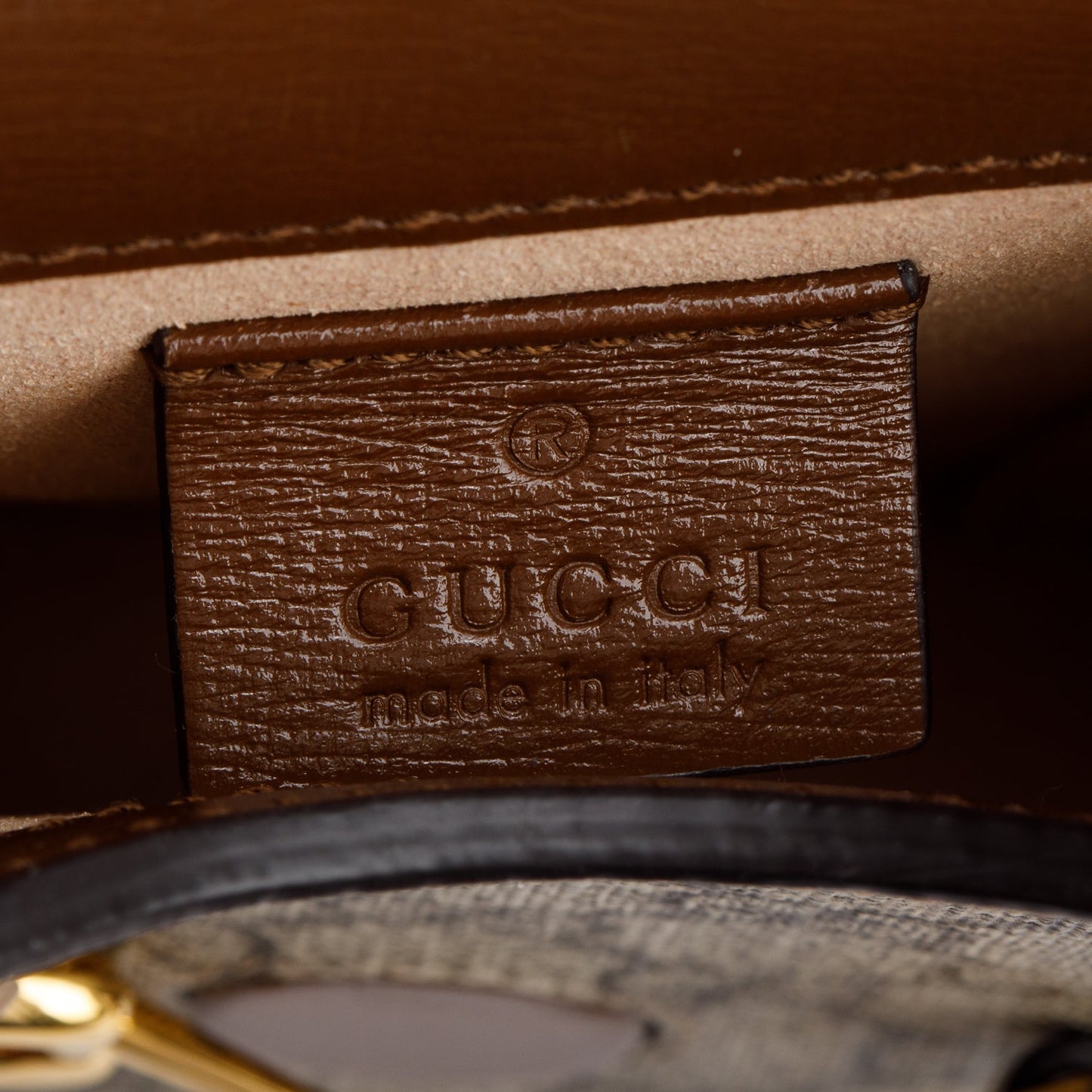 Gucci GG Supreme Brown Leather Trim Mini Horsebit 1955 Crossbody Bag