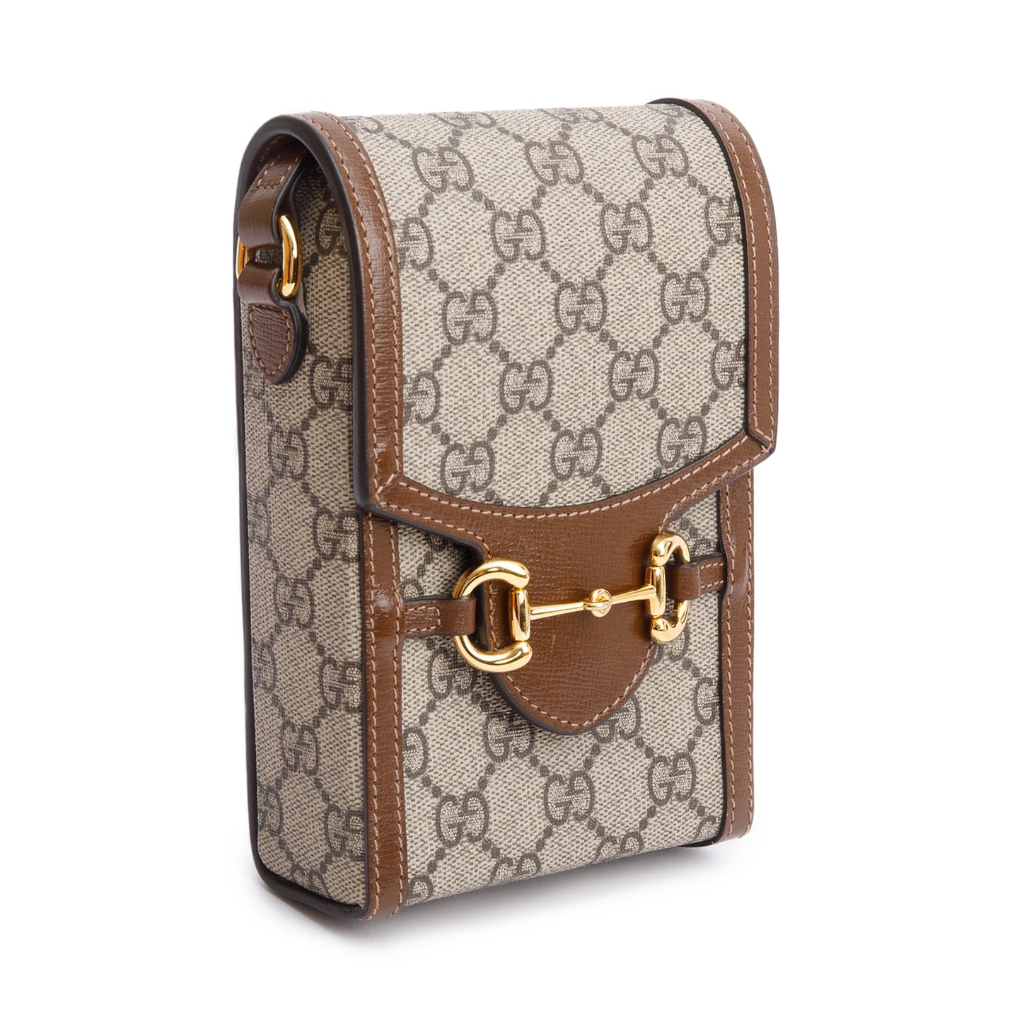 Gucci GG Supreme Brown Leather Trim Mini Horsebit 1955 Crossbody Bag
