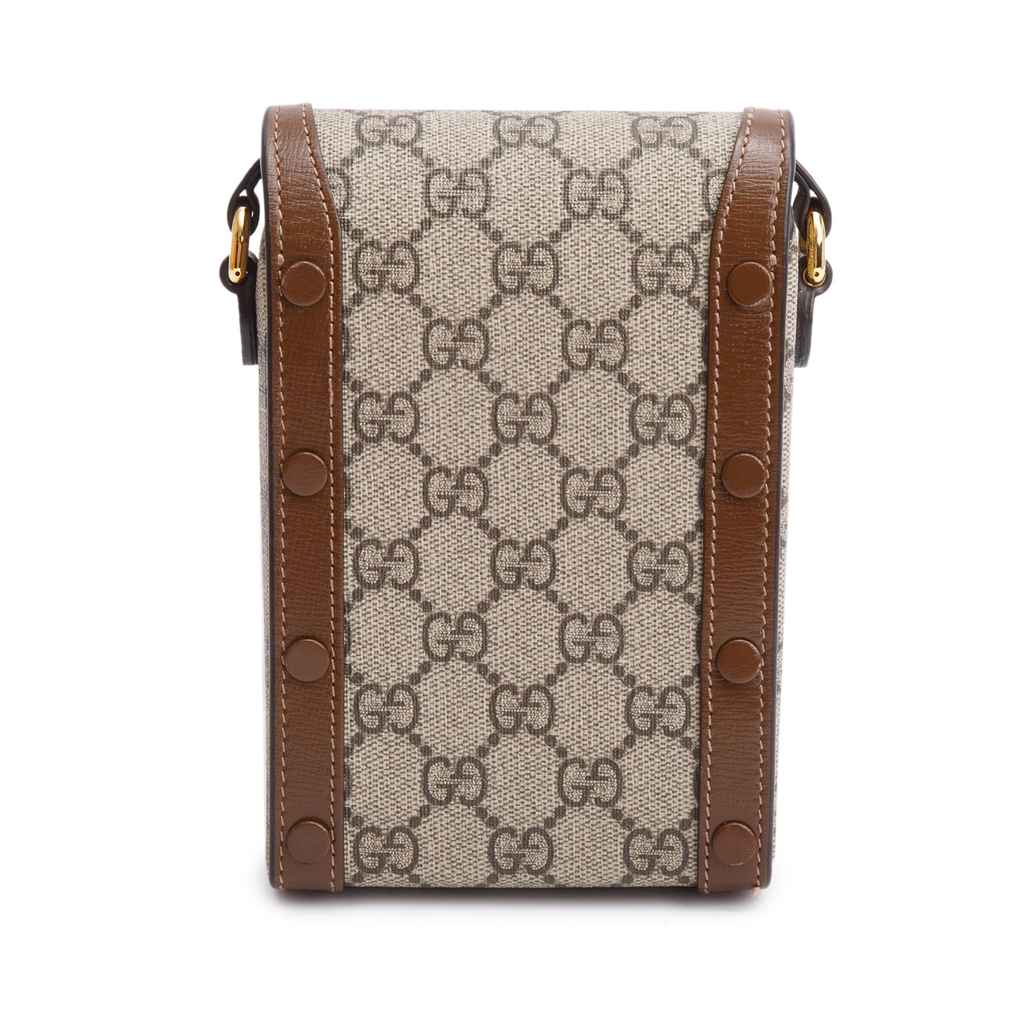 Gucci GG Supreme Brown Leather Trim Mini Horsebit 1955 Crossbody Bag