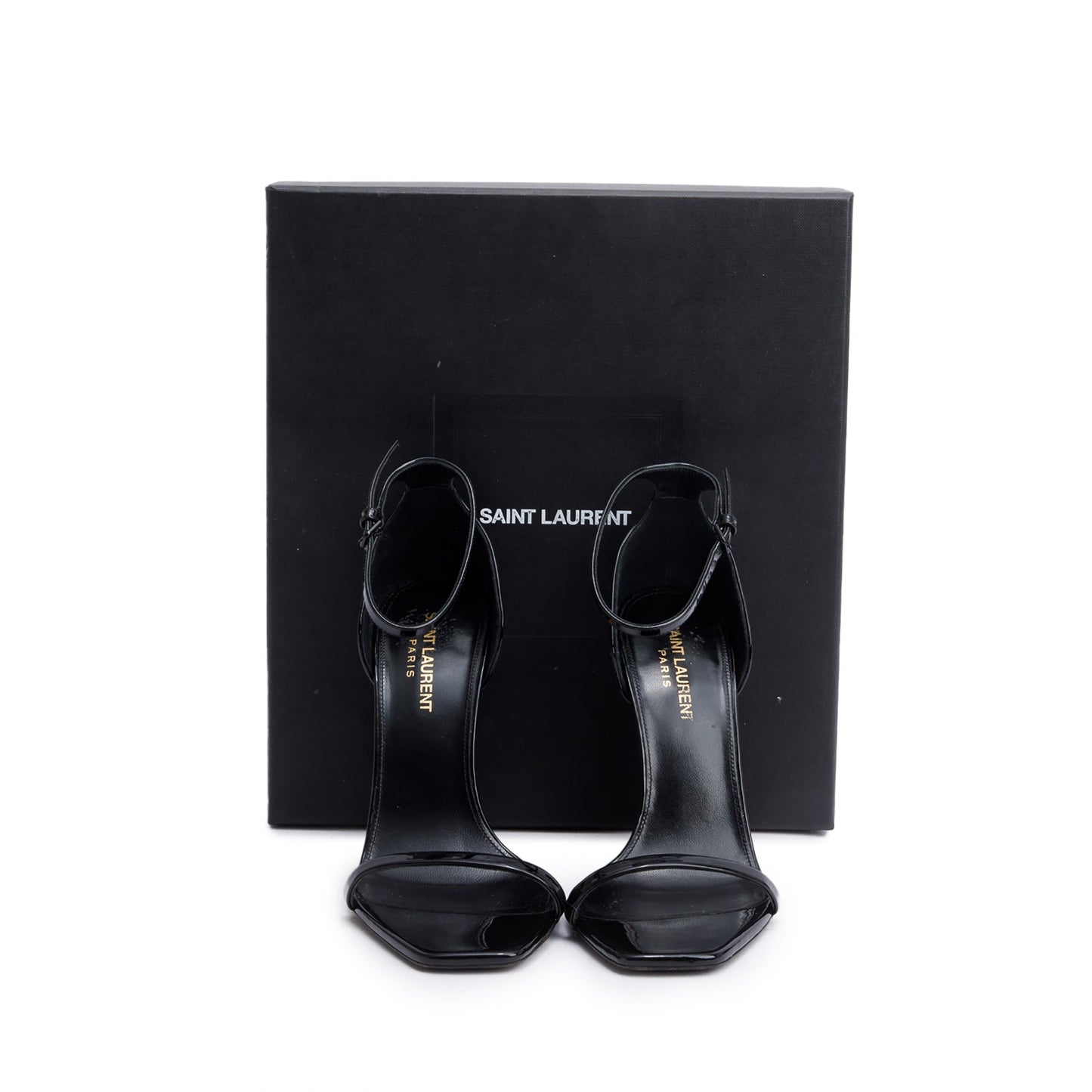 Saint Laurent Black Patent Leather Opyum Sandals, Size 38