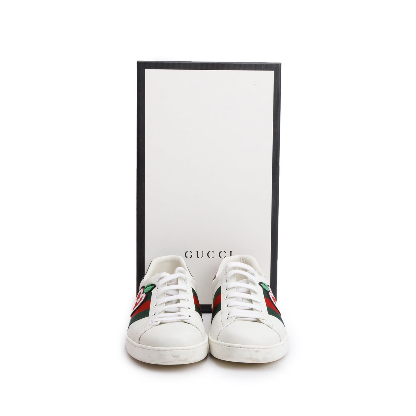 Gucci White Leather Embroidered Web GG Apple Men's Ace Sneakers, Size 8