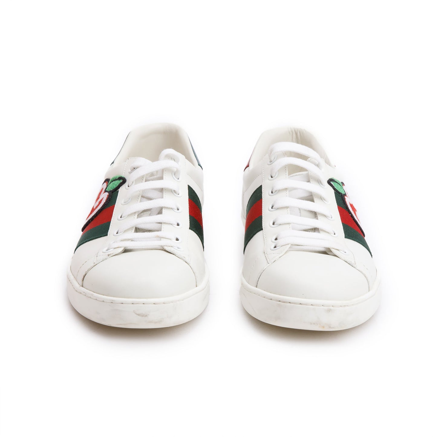 Gucci White Leather Embroidered Web GG Apple Men's Ace Sneakers, Size 8