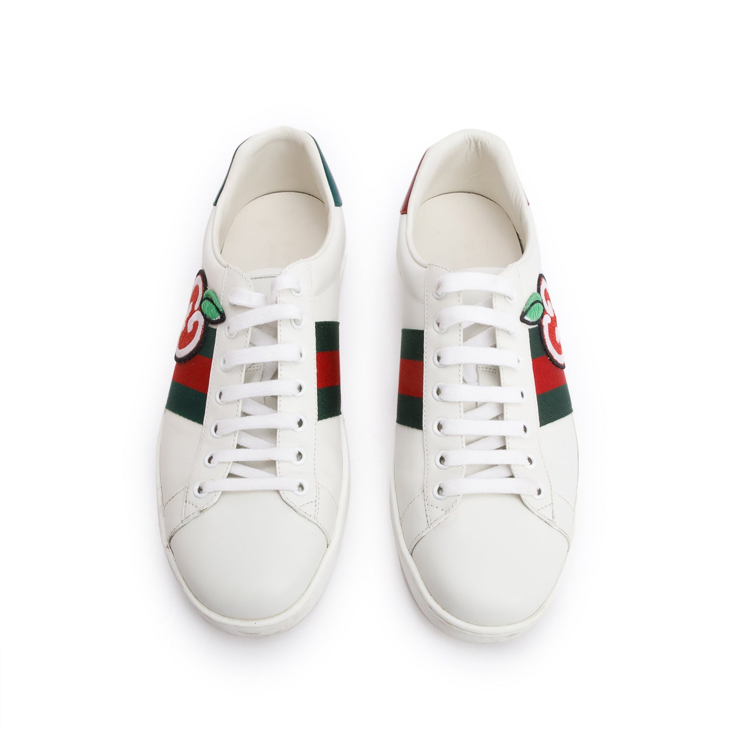 Gucci White Leather Embroidered Web GG Apple Men's Ace Sneakers, Size 8