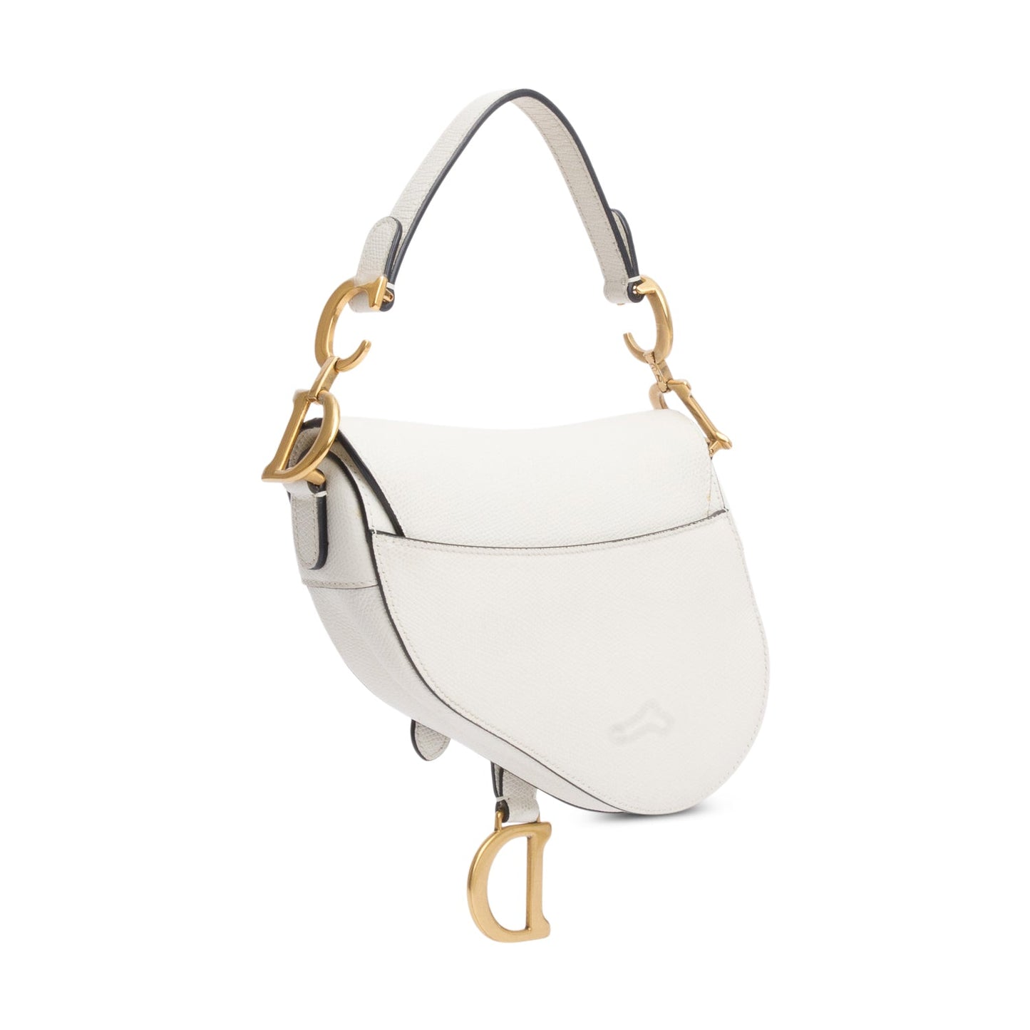 Christian Dior White Grained Calfskin Leather Mini Saddle Bag