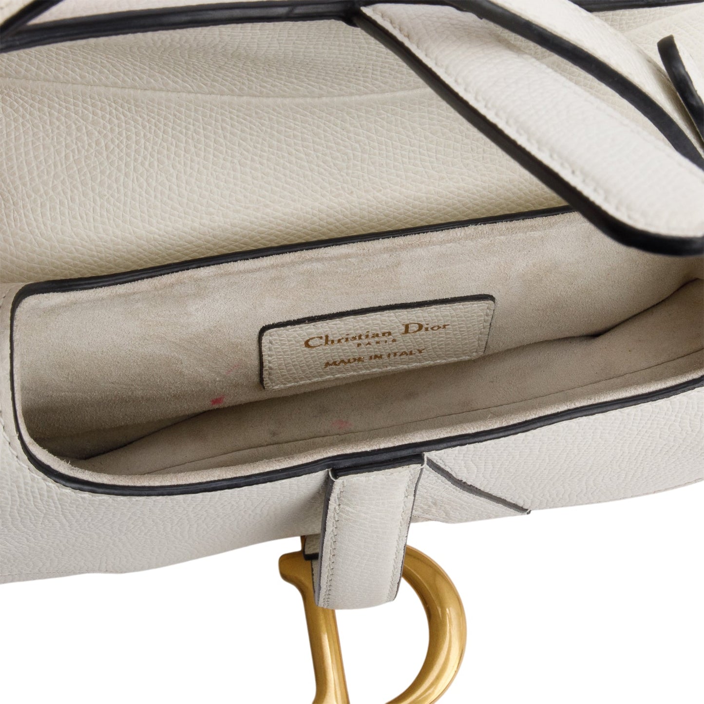 Christian Dior White Grained Calfskin Leather Mini Saddle Bag