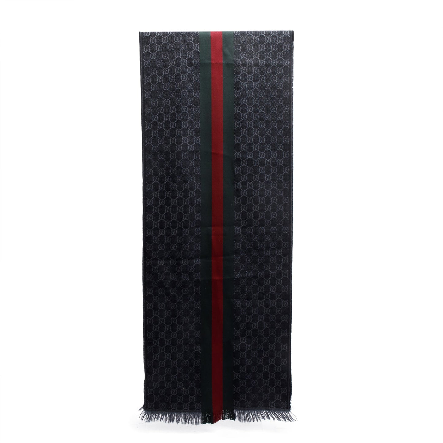 Gucci Black/Grey GG Jacquard Web Wool Silk Scarf