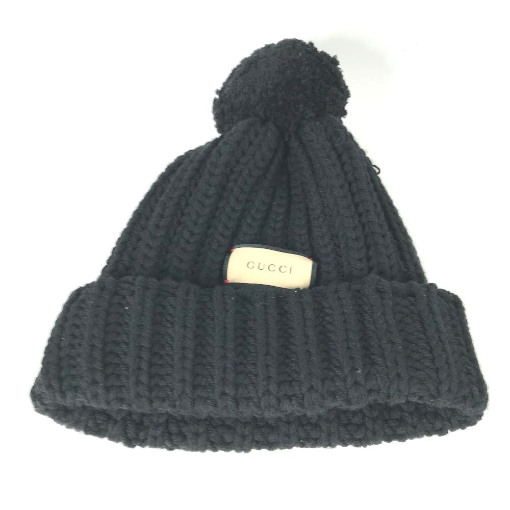 GUCCI Knit hat 652656 polyester black With pompoms logo Women 58