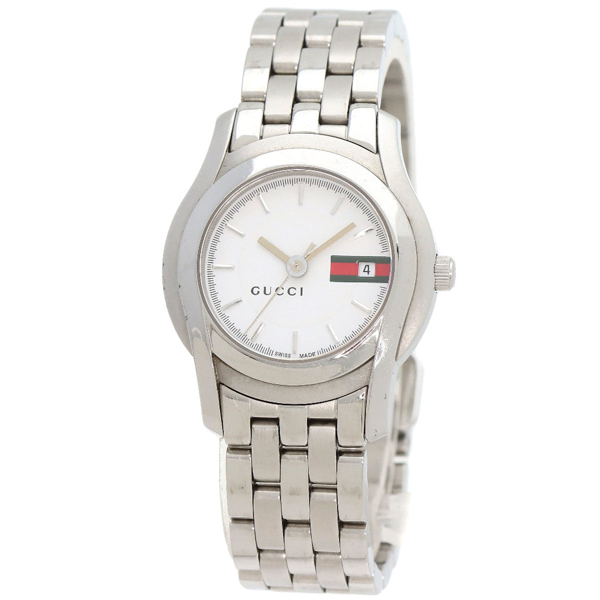 GUCCI Watches Quartz 5500L Stainless Steel , Stainless Steel Silver Round face white dial Women