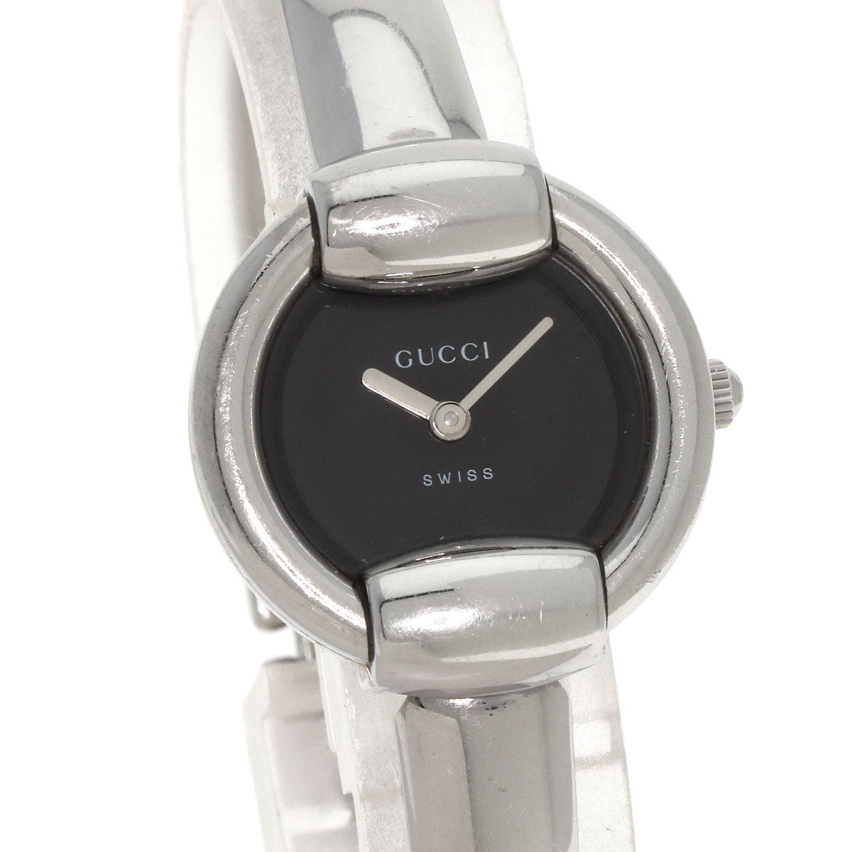 GUCCI Watches Quartz 1400L Stainless Steel , Stainless Steel Silver Round face black dial Women