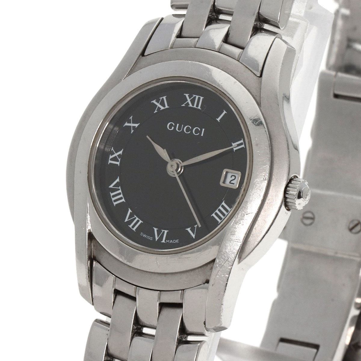 GUCCI Watches Quartz 5500L Stainless Steel , Stainless Steel Silver Round face black dial Women