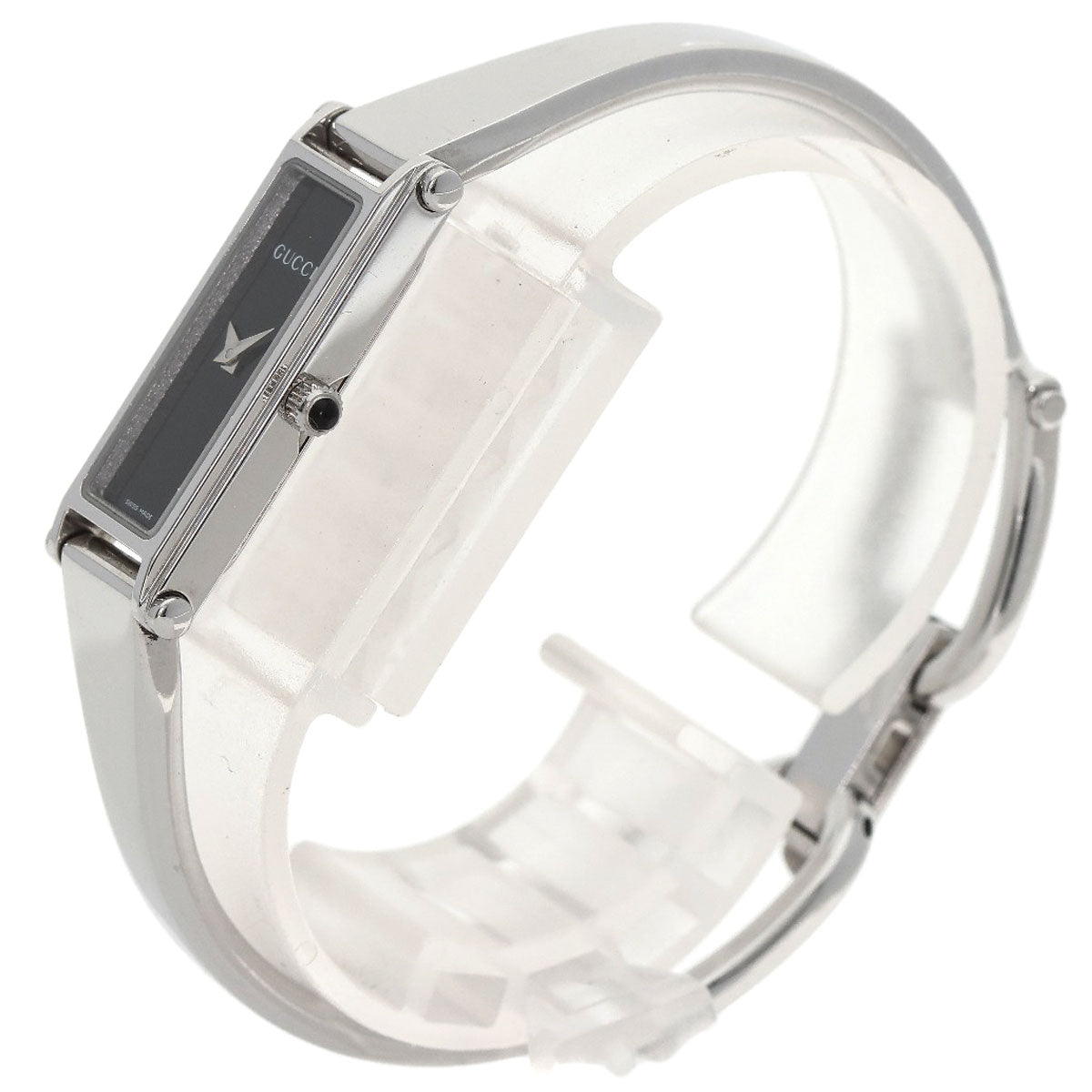 GUCCI Watches Quartz 1500L Stainless Steel , Stainless Steel Silver Square face black dial Women