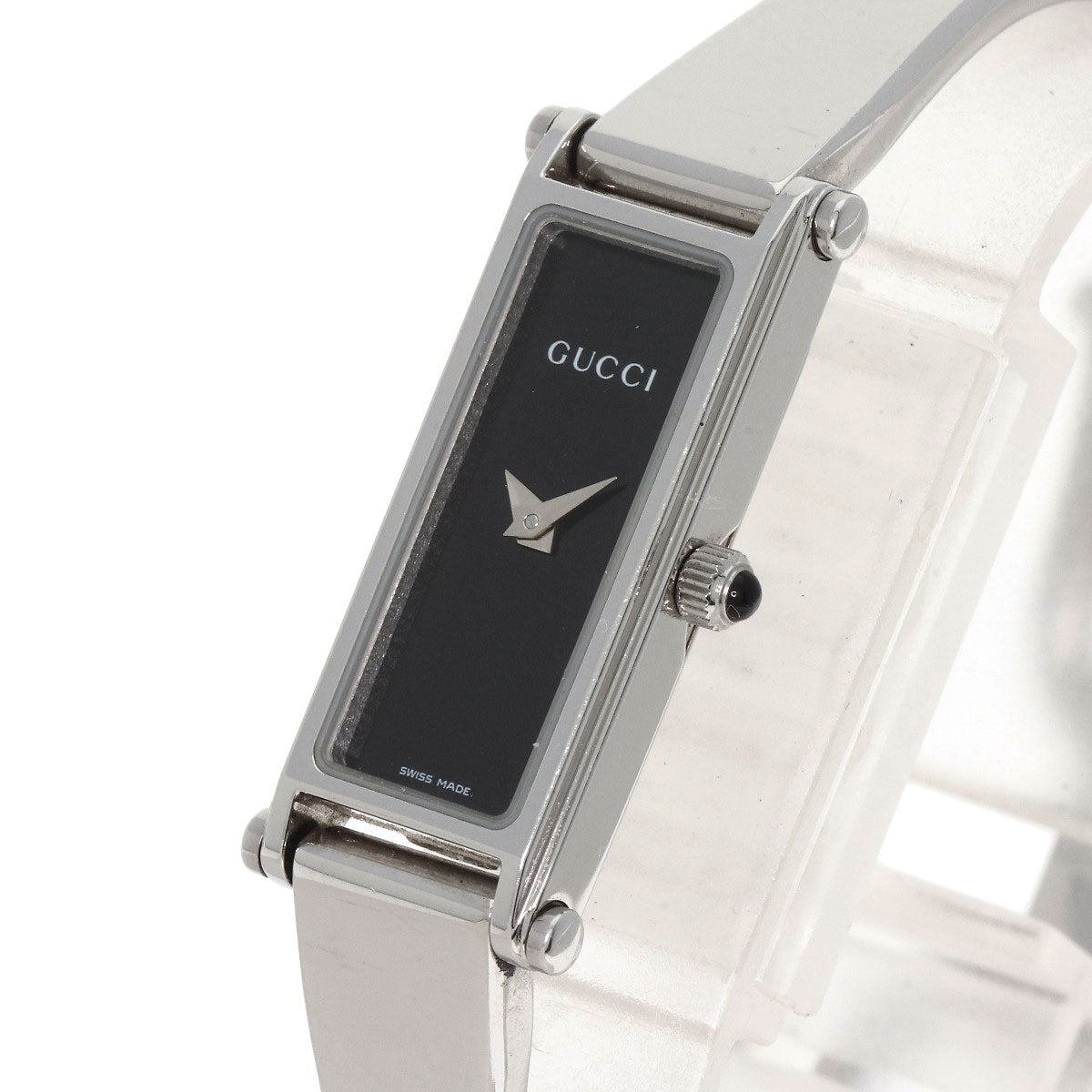 GUCCI Watches Quartz 1500L Stainless Steel , Stainless Steel Silver Square face black dial Women