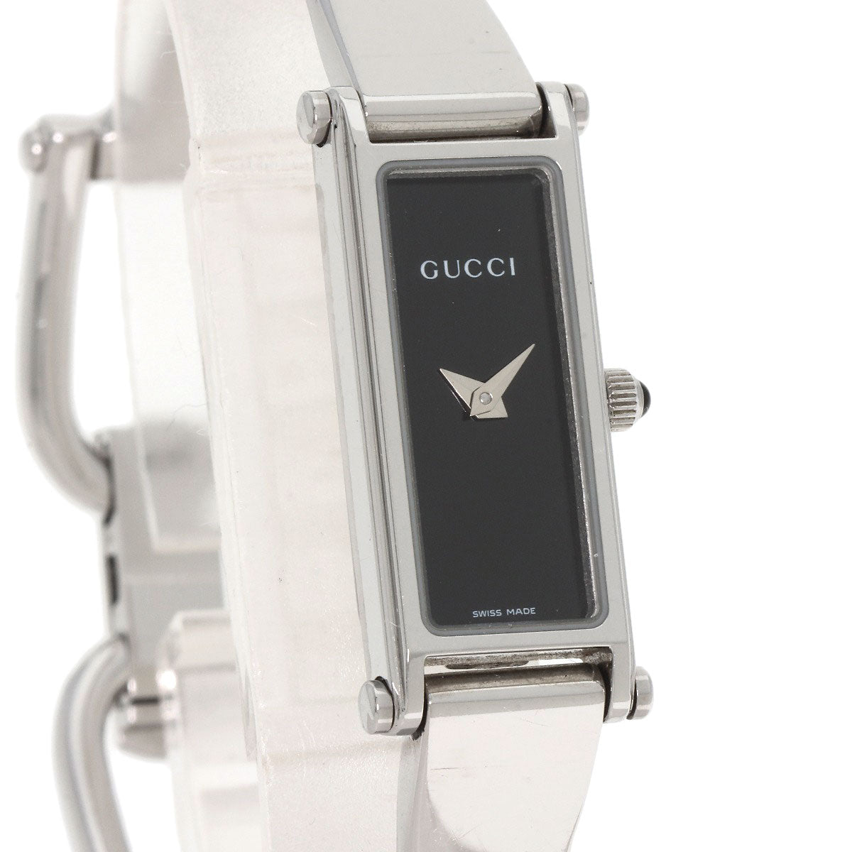GUCCI Watches Quartz 1500L Stainless Steel , Stainless Steel Silver Square face black dial Women