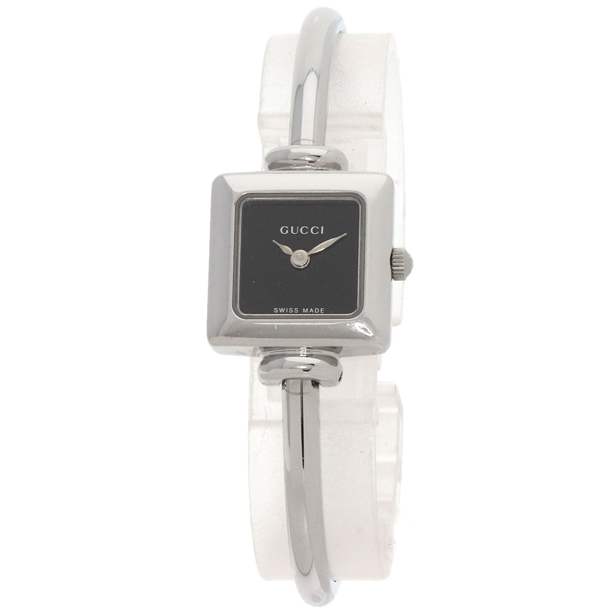 GUCCI Watches Quartz 1900L Stainless Steel , Stainless Steel Silver Square face black dial Women