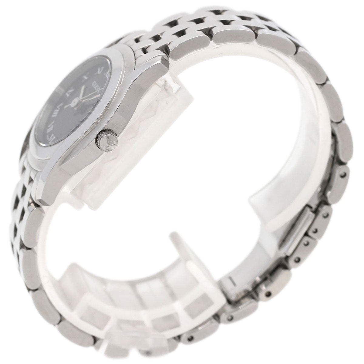 GUCCI Watches Quartz 5500L Stainless Steel , Stainless Steel Silver Round face black dial Women