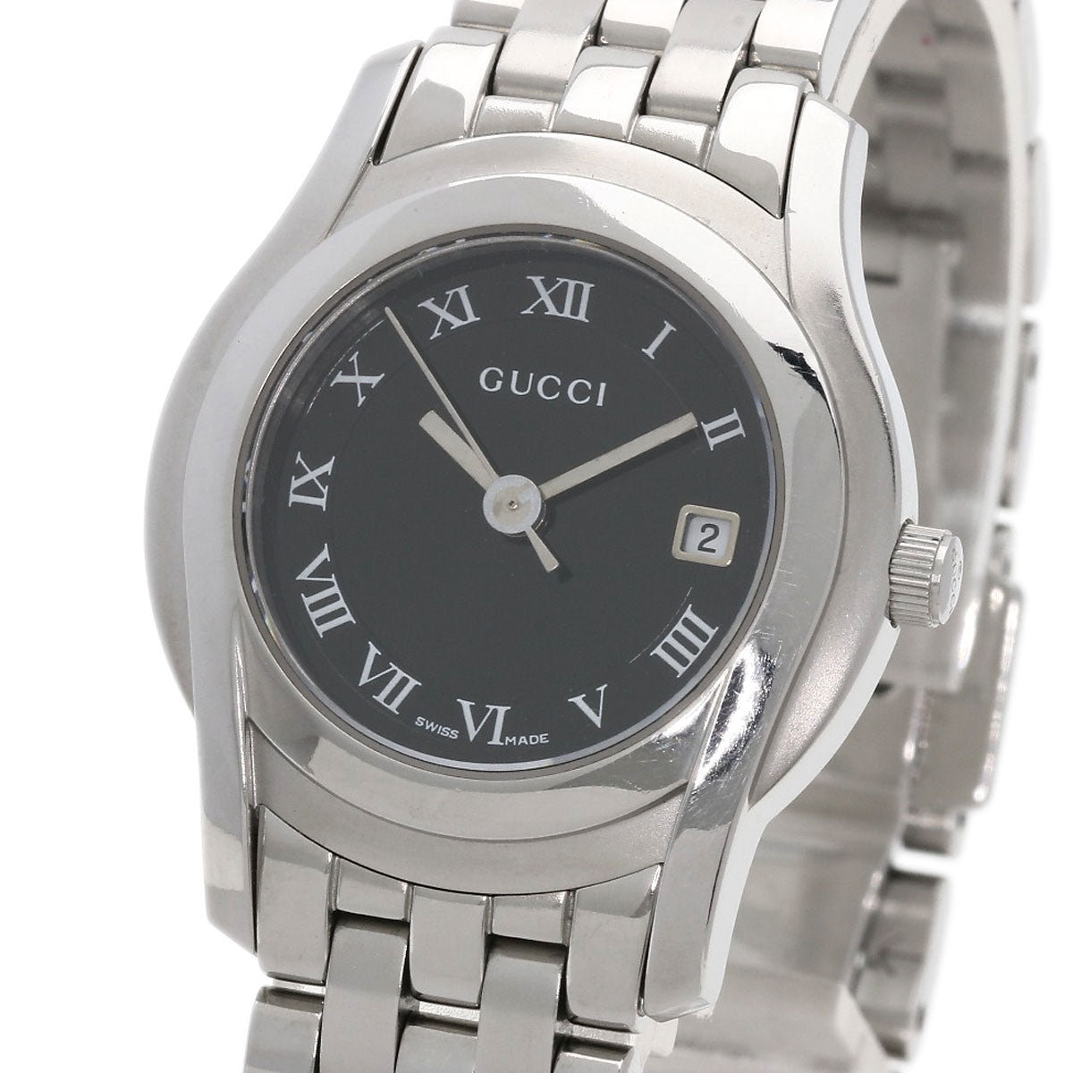 GUCCI Watches Quartz 5500L Stainless Steel , Stainless Steel Silver Round face black dial Women