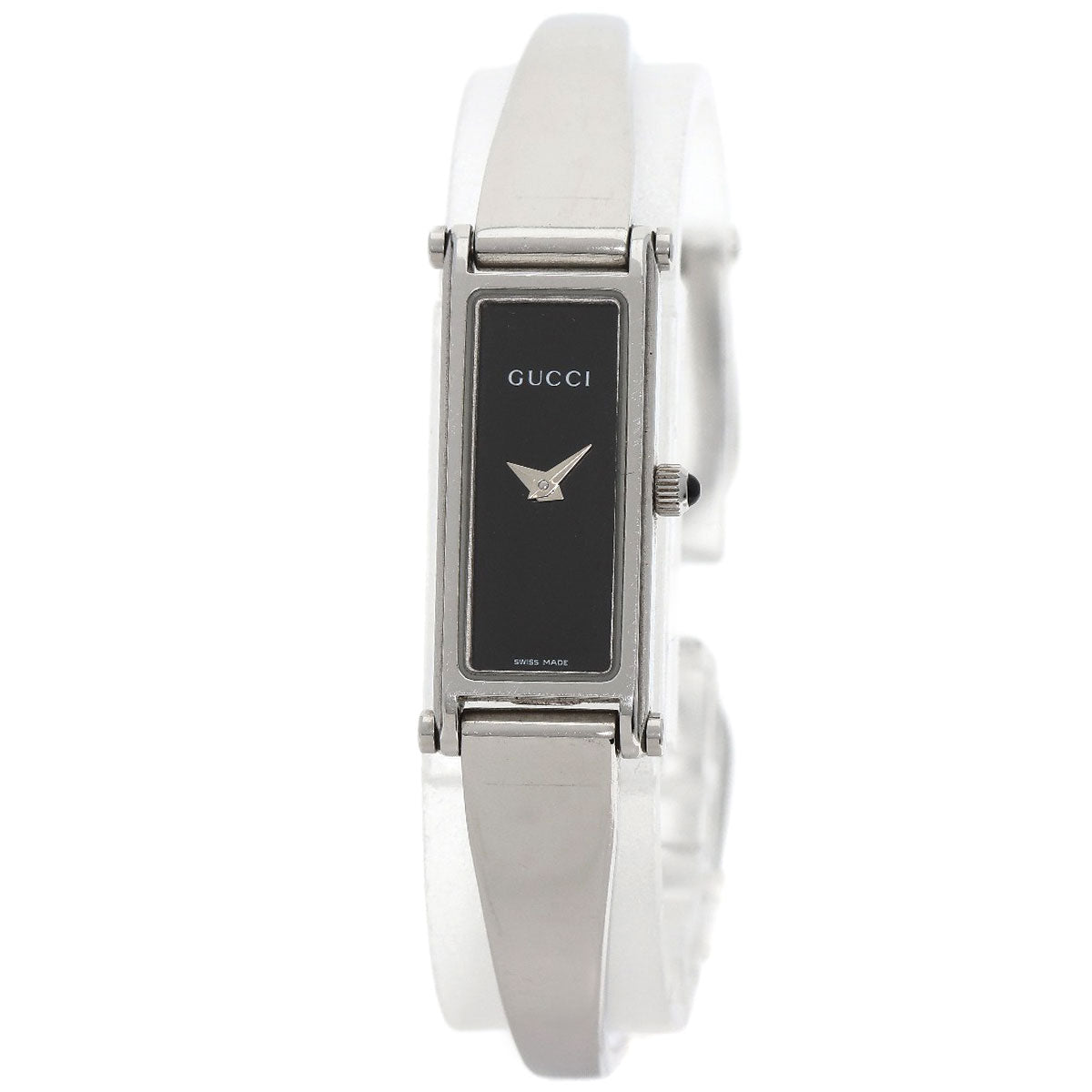 GUCCI Watches Quartz 1500L Stainless Steel , Stainless Steel Silver Square face black dial Women