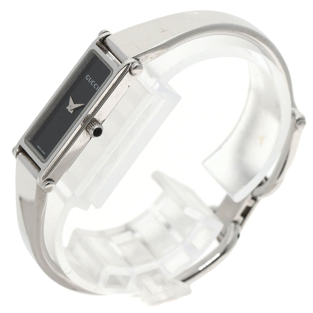 GUCCI Watches Quartz 1500L Stainless Steel , Stainless Steel Silver Square face black dial Women