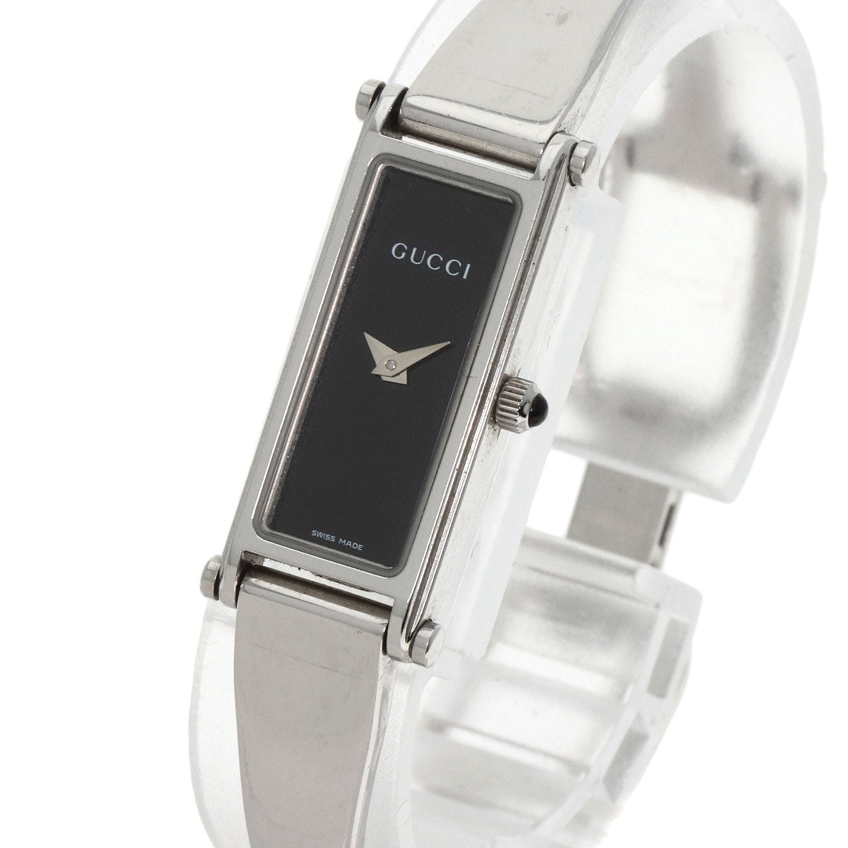 GUCCI Watches Quartz 1500L Stainless Steel , Stainless Steel Silver Square face black dial Women