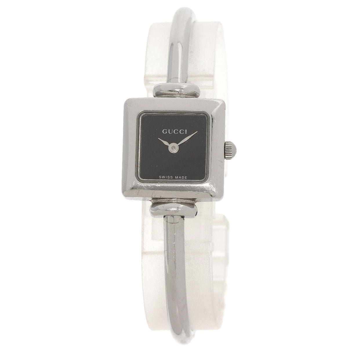 GUCCI Watches Quartz 1900L Stainless Steel , Stainless Steel Silver Square face black dial Women