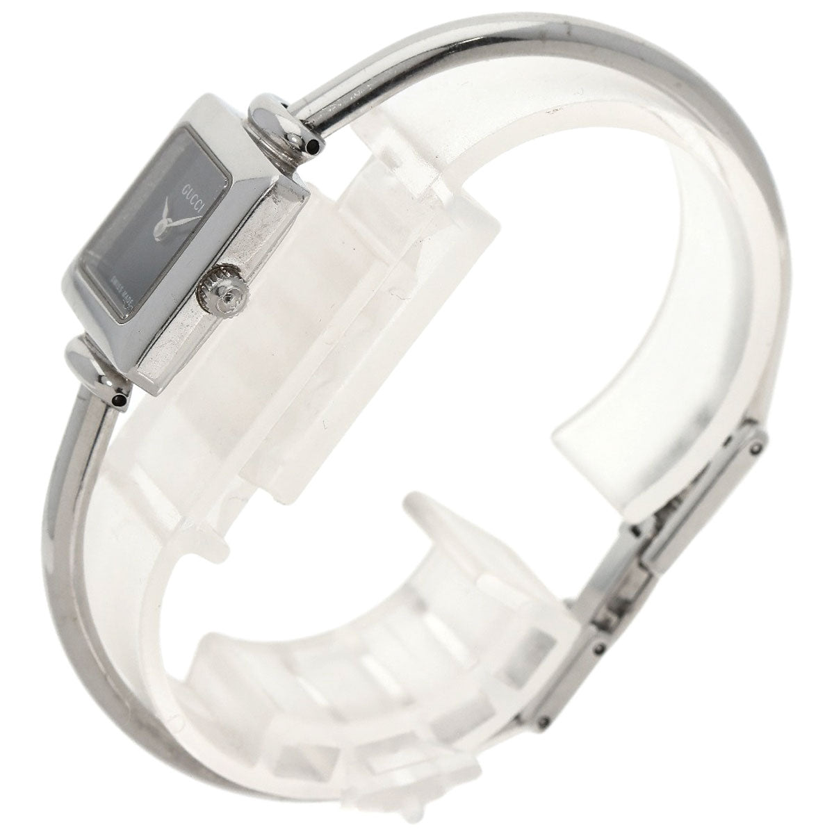 GUCCI Watches Quartz 1900L Stainless Steel , Stainless Steel Silver Square face black dial Women