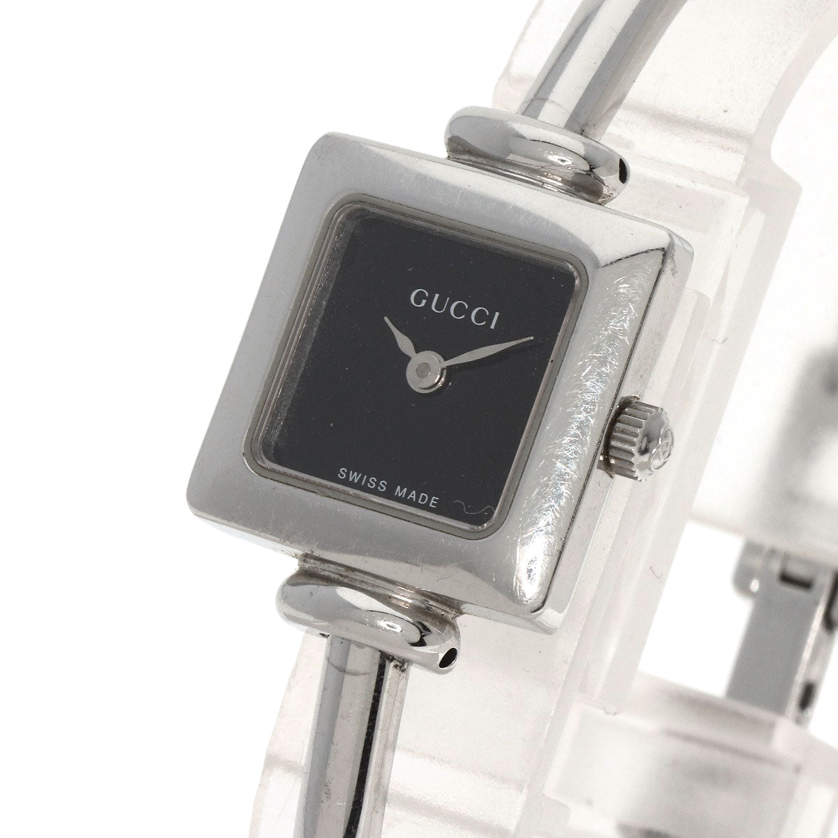 GUCCI Watches Quartz 1900L Stainless Steel , Stainless Steel Silver Square face black dial Women