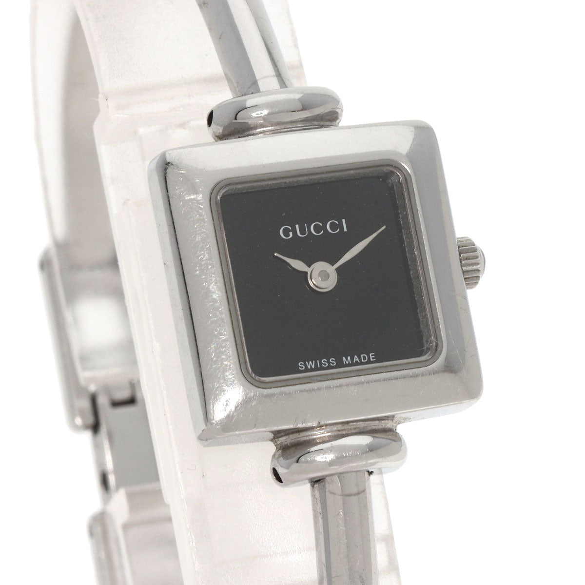 GUCCI Watches Quartz 1900L Stainless Steel , Stainless Steel Silver Square face black dial Women