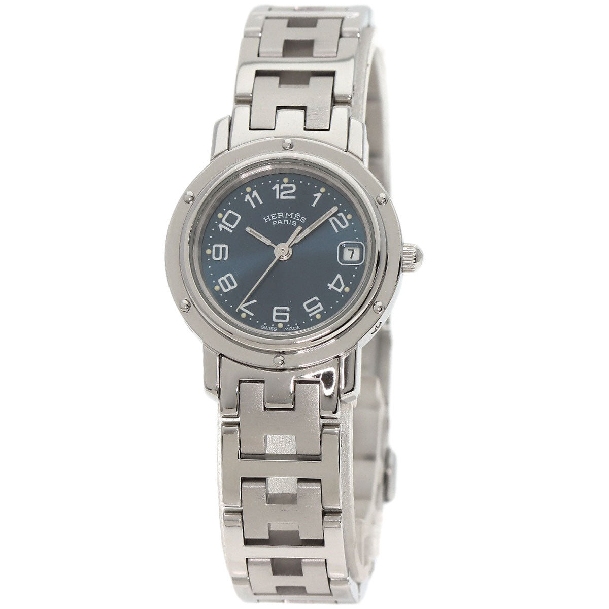 HERMES Watches Quartz CL4.210 Stainless Steel , Stainless Steel Silver Clipper blue dial Women