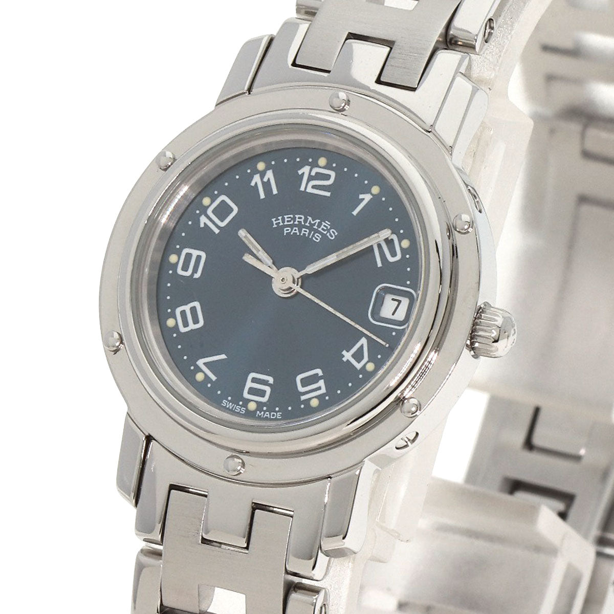 HERMES Watches Quartz CL4.210 Stainless Steel , Stainless Steel Silver Clipper blue dial Women
