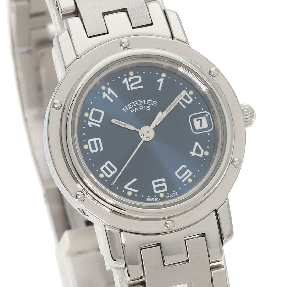 HERMES Watches Quartz CL4.210 Stainless Steel , Stainless Steel Silver Clipper blue dial Women
