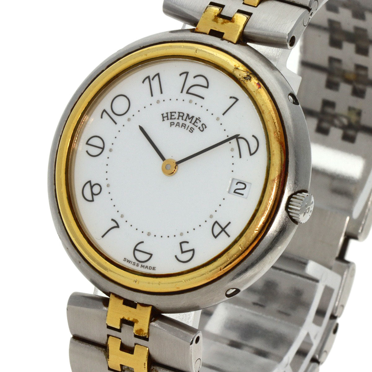 HERMES Watches Quartz Stainless Steel , SSxGP gold profile white dial mens