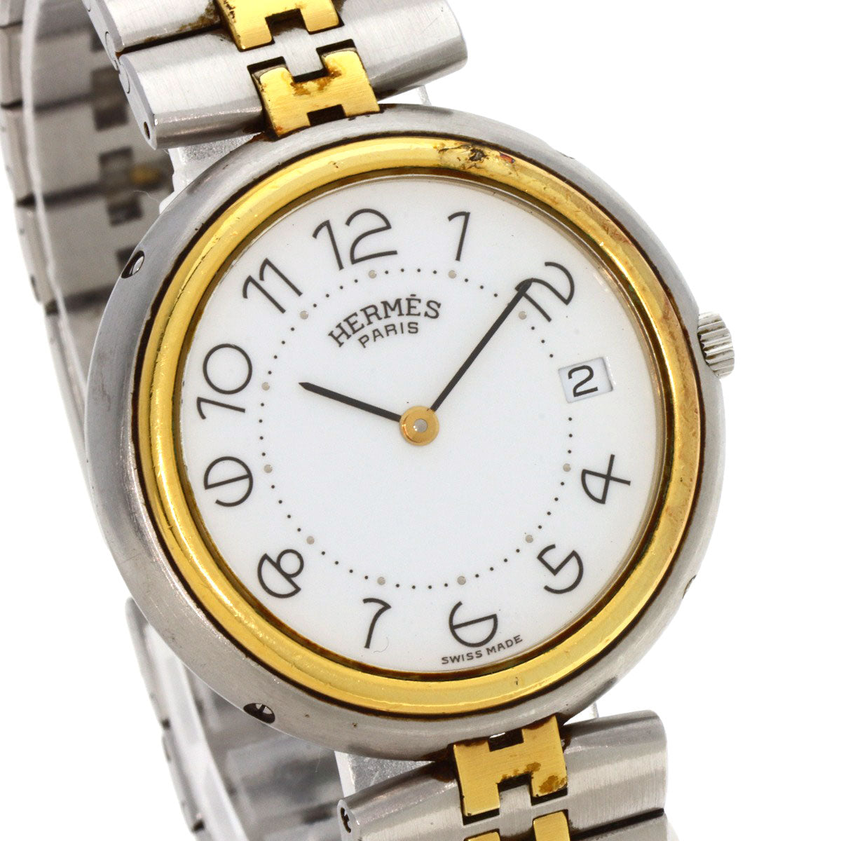 HERMES Watches Quartz Stainless Steel , SSxGP gold profile white dial mens