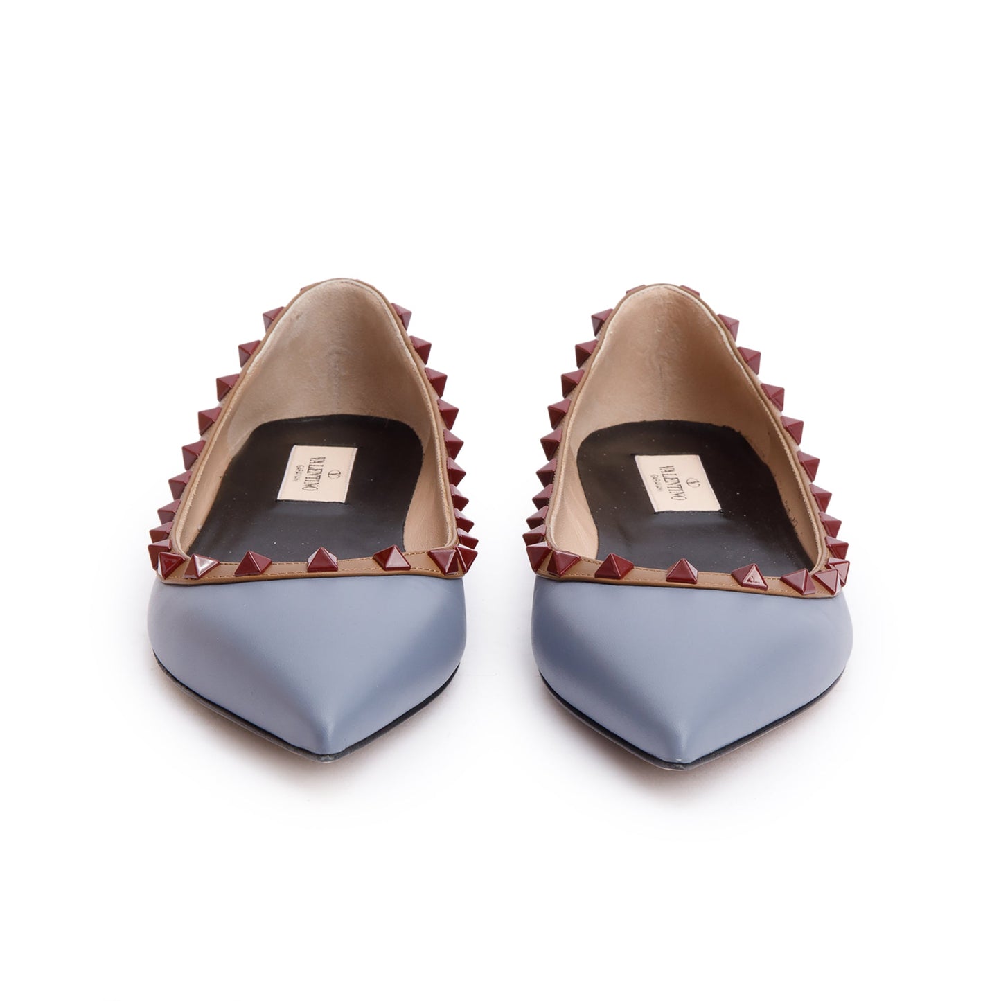 Valentino Blue/Beige Leather Rockstud Ballet Flats, Size 8