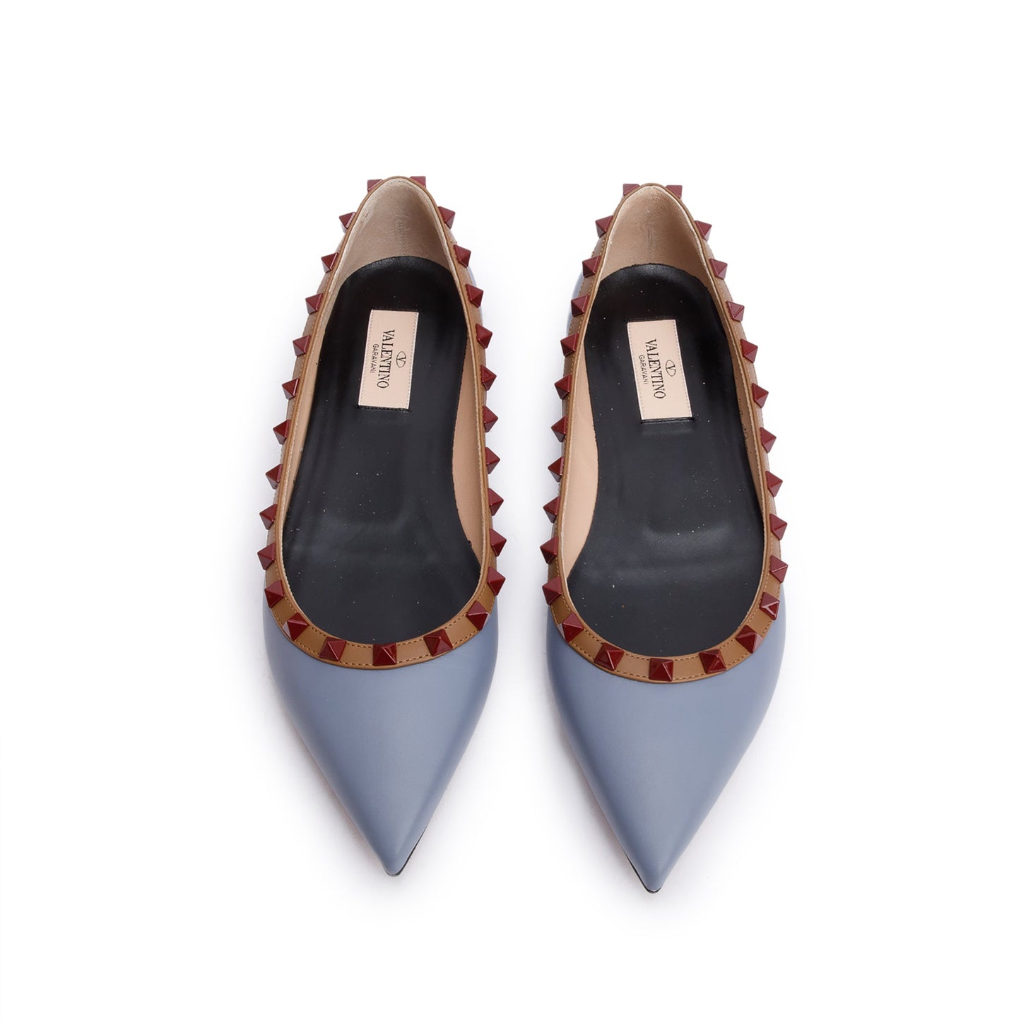 Valentino Blue/Beige Leather Rockstud Ballet Flats, Size 8