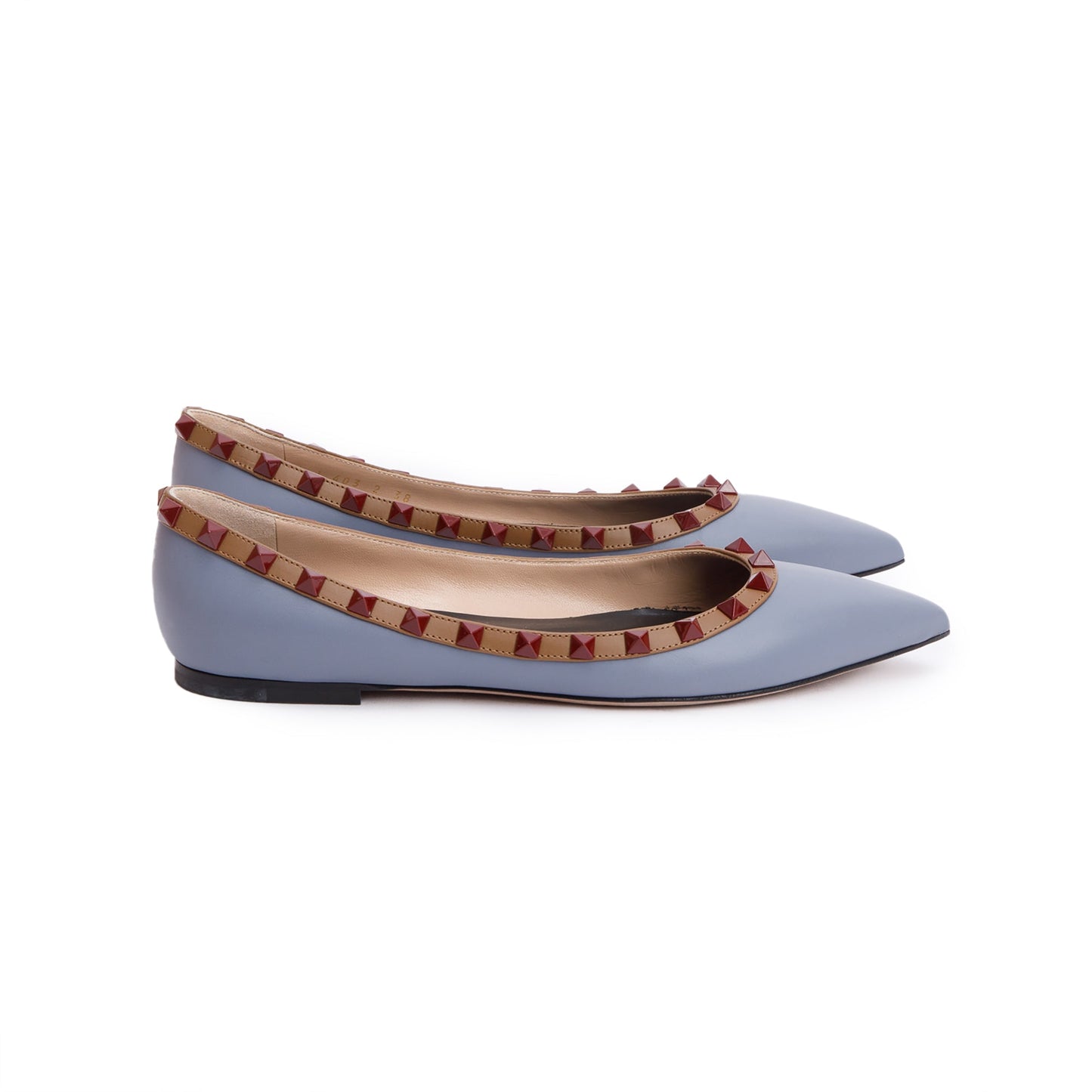 Valentino Blue/Beige Leather Rockstud Ballet Flats, Size 8