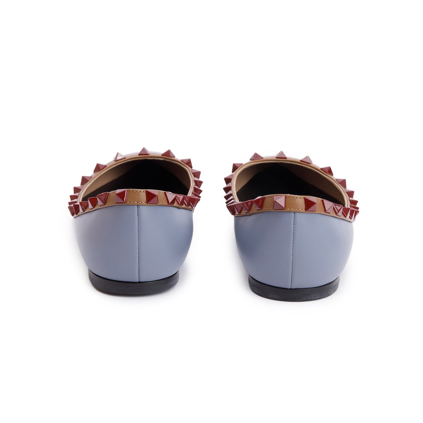 Valentino Blue/Beige Leather Rockstud Ballet Flats, Size 8