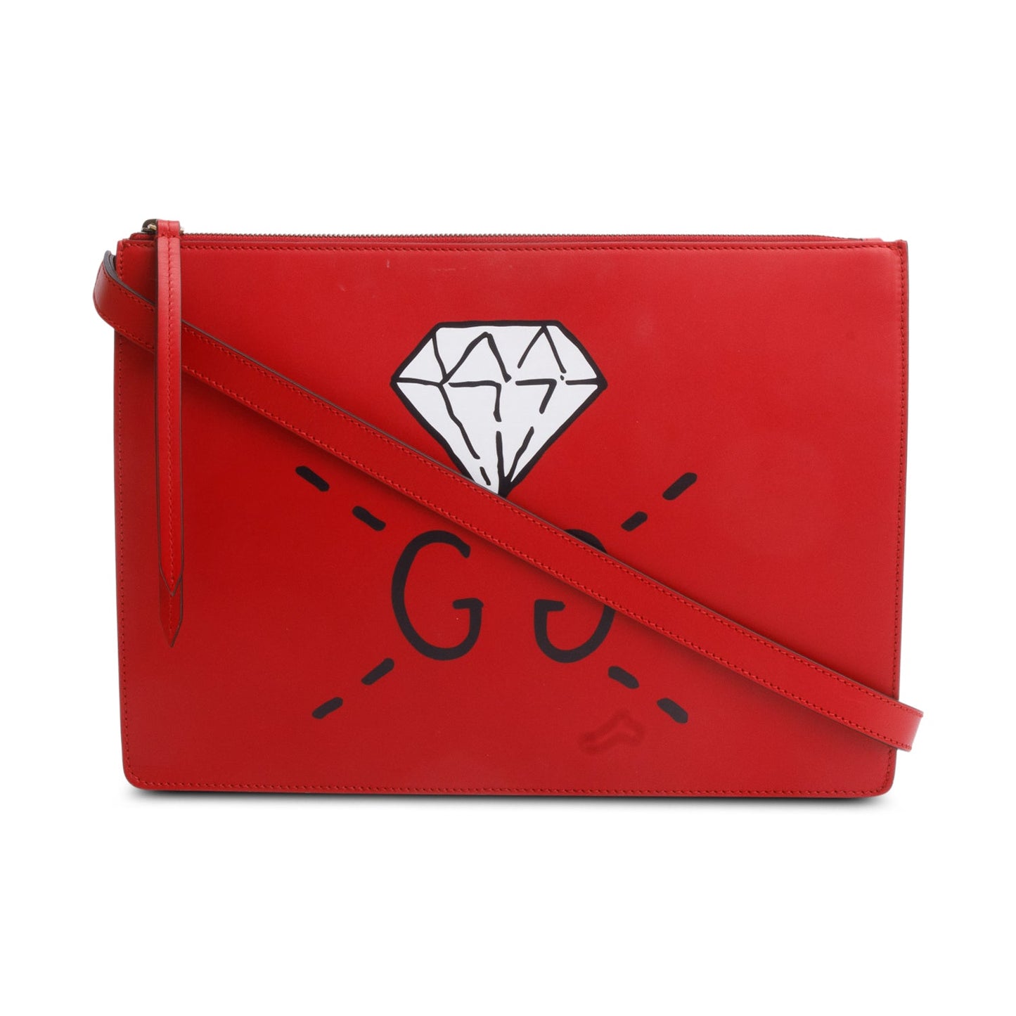 Gucci Red Calfskin Leather Ghost GG Diamond Messenger Bag