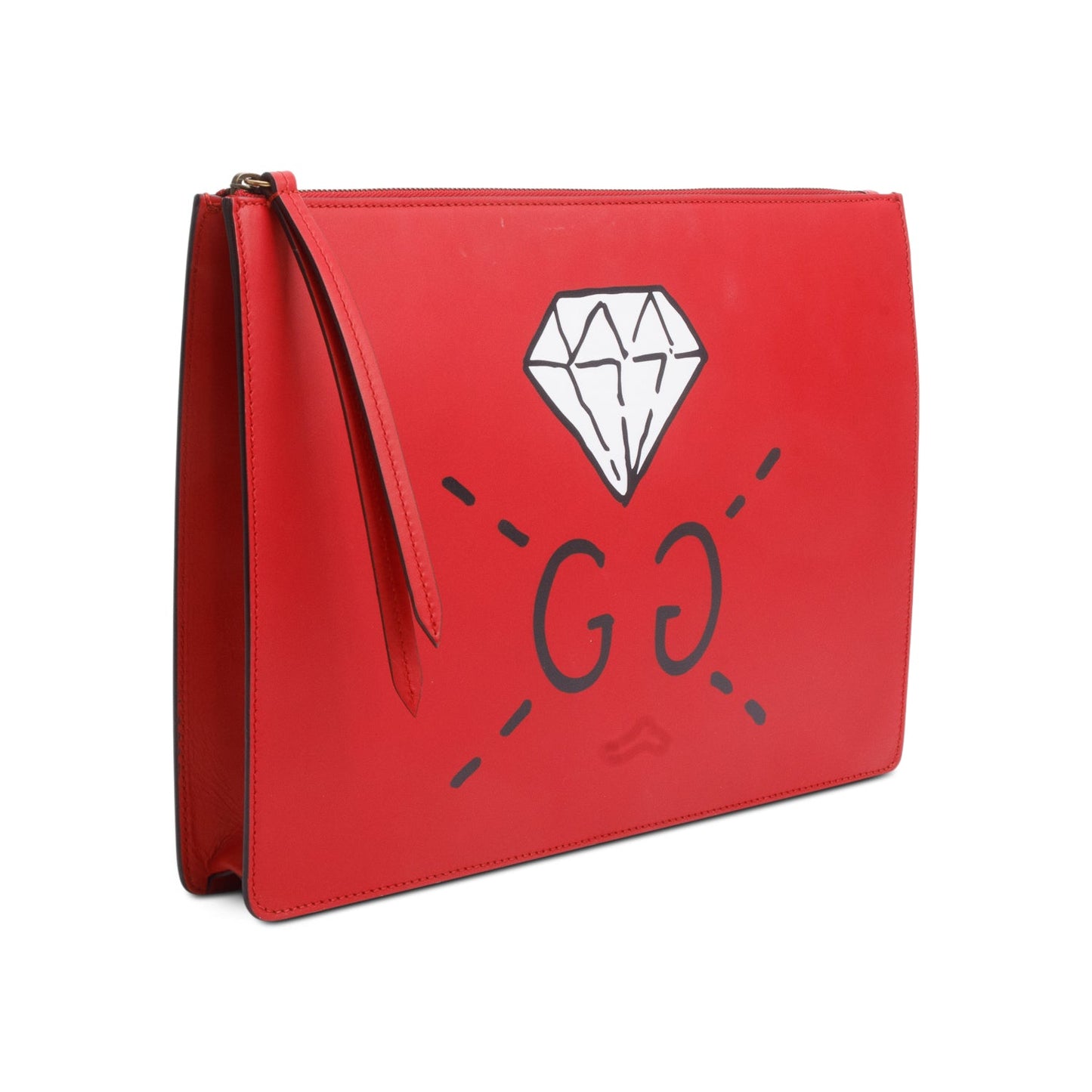 Gucci Red Calfskin Leather Ghost GG Diamond Messenger Bag