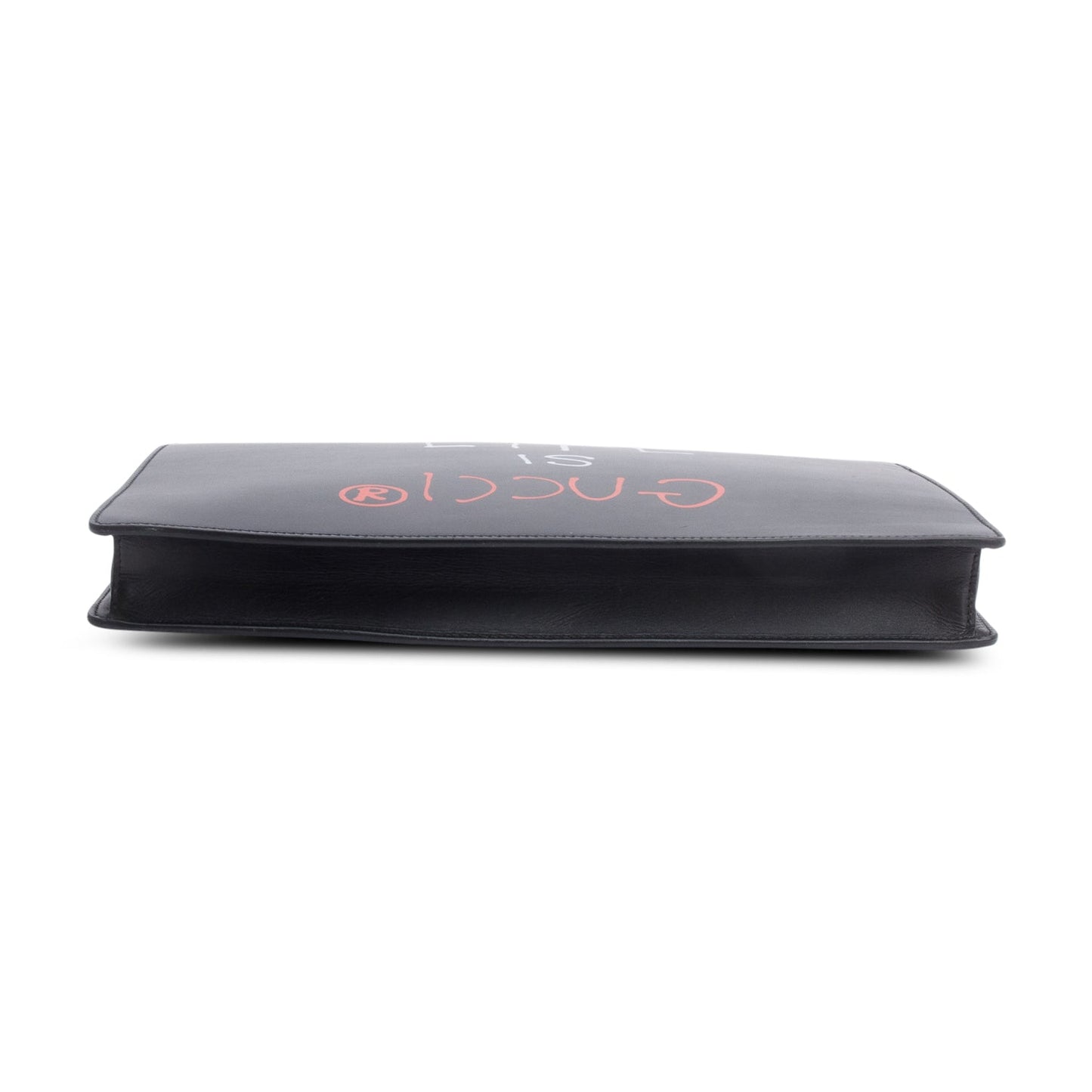 Gucci Black Calfskin Leather 'Life Is Gucci' Print Wristlet Pouch