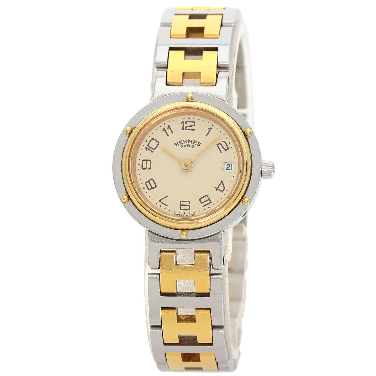 HERMES Watches Quartz Stainless Steel , SSxGP gold Clipper Old Belt Ivory dial Women